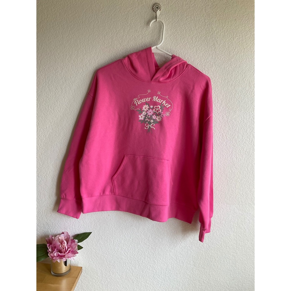 Wonder Nation Girls Pink Flower Market Fleece Hoodie XXL 18 NWT